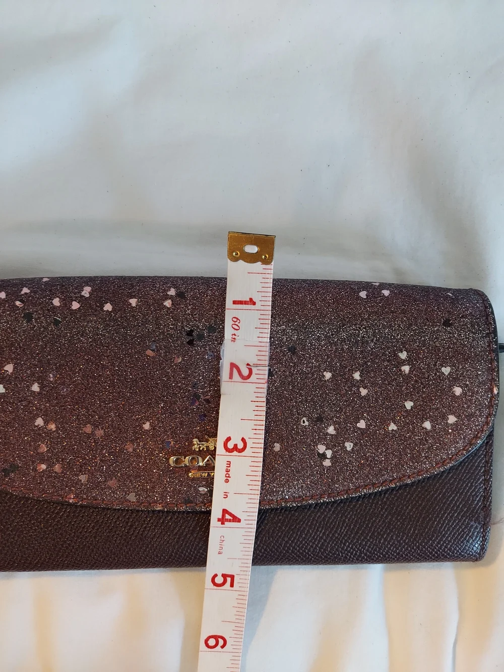 Coach Heart Glitter Slim Envelope Wallet - Raspberry Burgundy